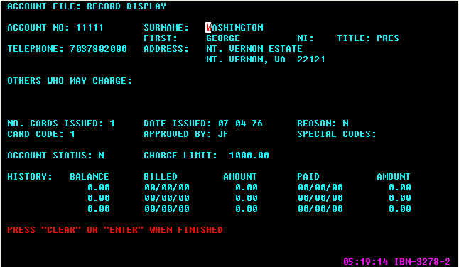 ACCT Record Display