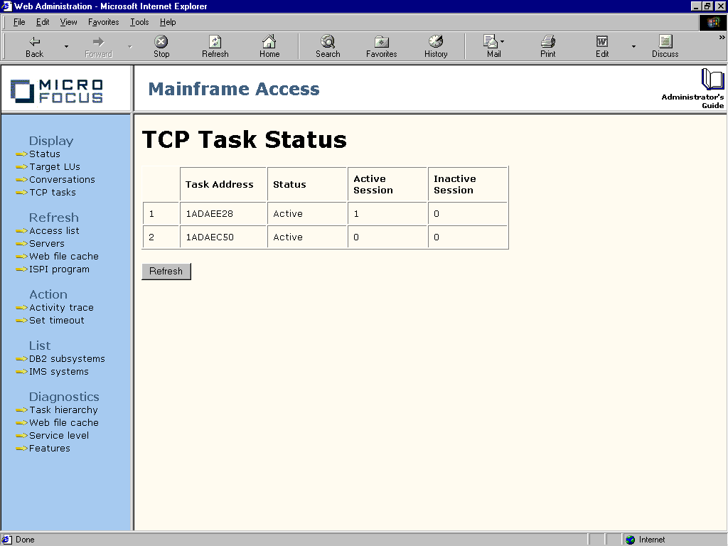 TCP Task Status Page