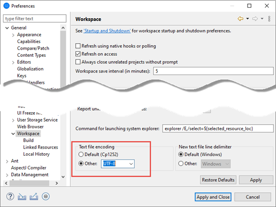 Text file encoding option