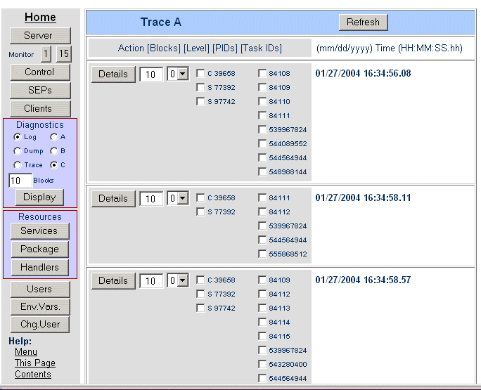 Trace Index Page