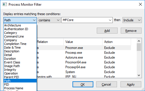 Process Monitor Filter